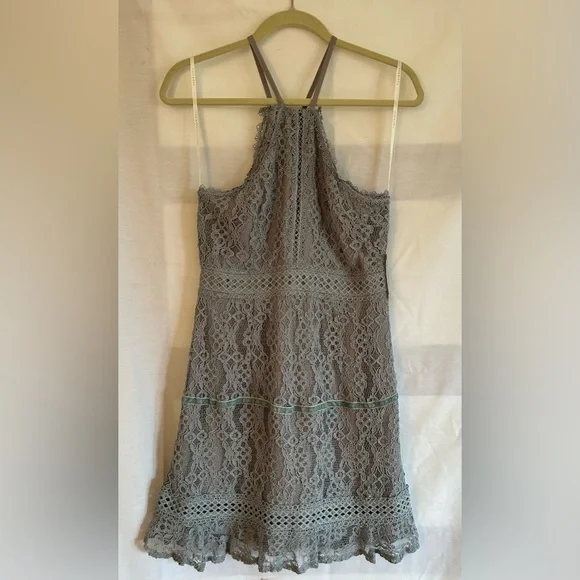 $168 Anthropologie Foxiedox Aquamarine Green Lace Halter Sleeveless Mini size S - Picture 3 of 10
